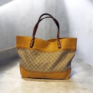 GUCCI YELLOW/BEIGE GG MONOGRAM LAIDBACK TOTE BAG